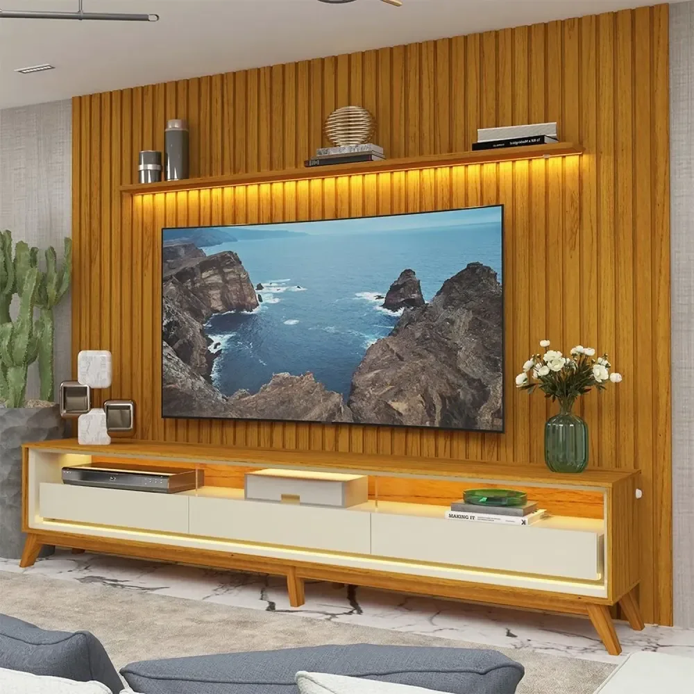 ✨Rack Com Painel Para Tv Até 85 Polegadas Led 3 De Naturale/off White✨️