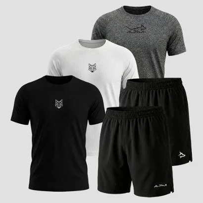 Kit 5 Peças Dry 3 Camisetas e 2 Bermudas Alpha