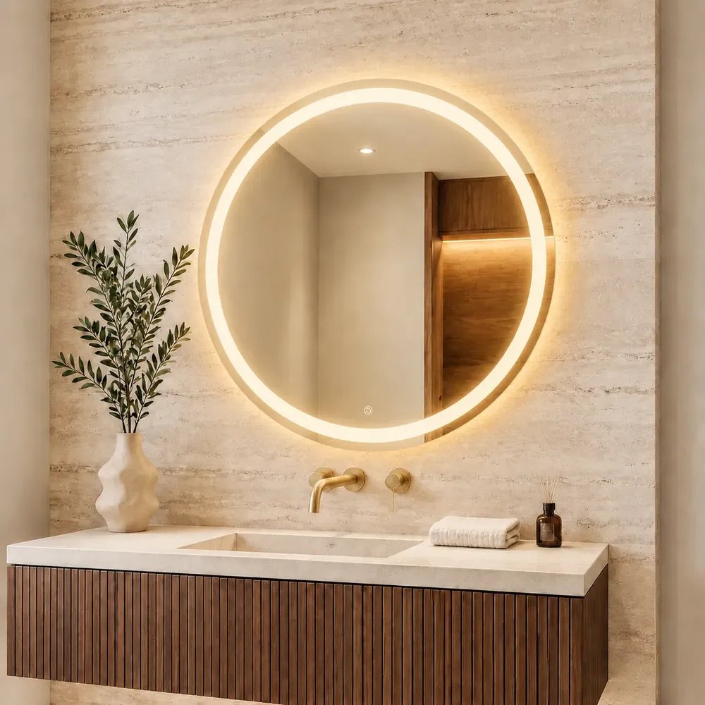 ⚫️ Espelho Redondo 80cm Decorativo Iluminação Sensor Touch Led