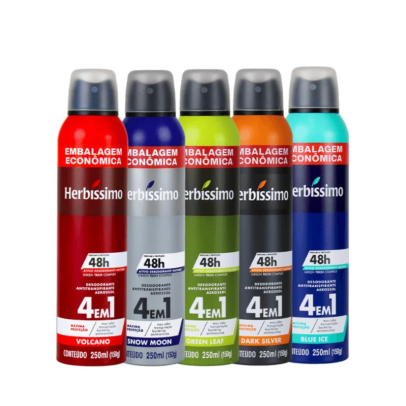 Kit Desodorante Antitranspirante Aerossol Herbíssimo 250ml Embalagem Econômica - Fragrâncias Variadas (5 unidades)