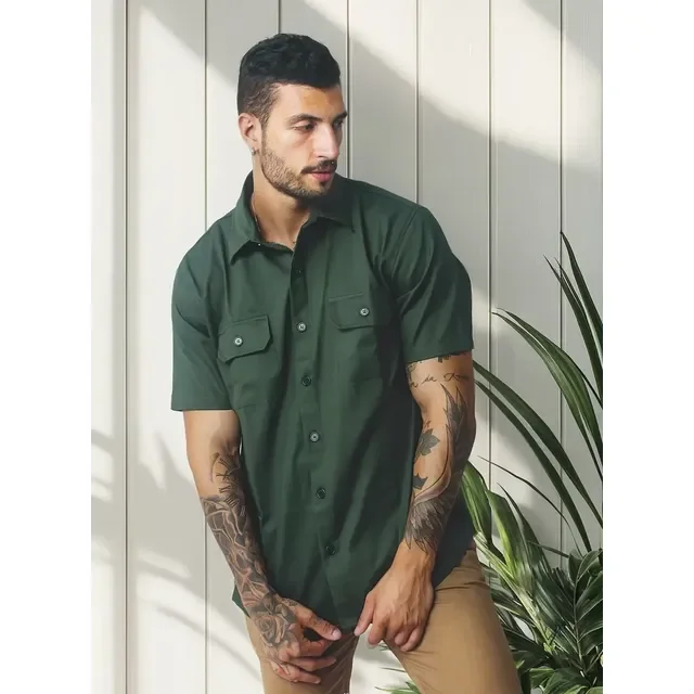 ⚫️ Camisa Casual Workshirt Estilo Militar Kustom Verde Musgo