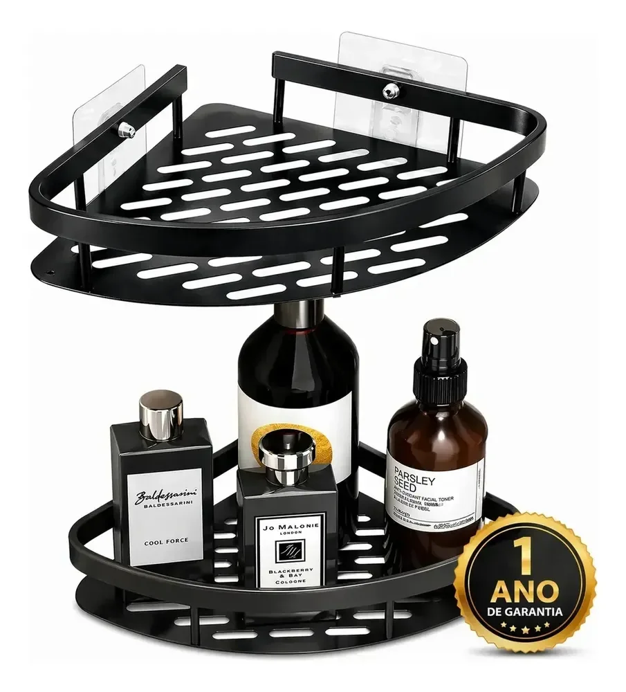 Kit 2 Suporte De Canto Porta Shampoo Sabonete Banheiro Adesivo Parede Sem Furos