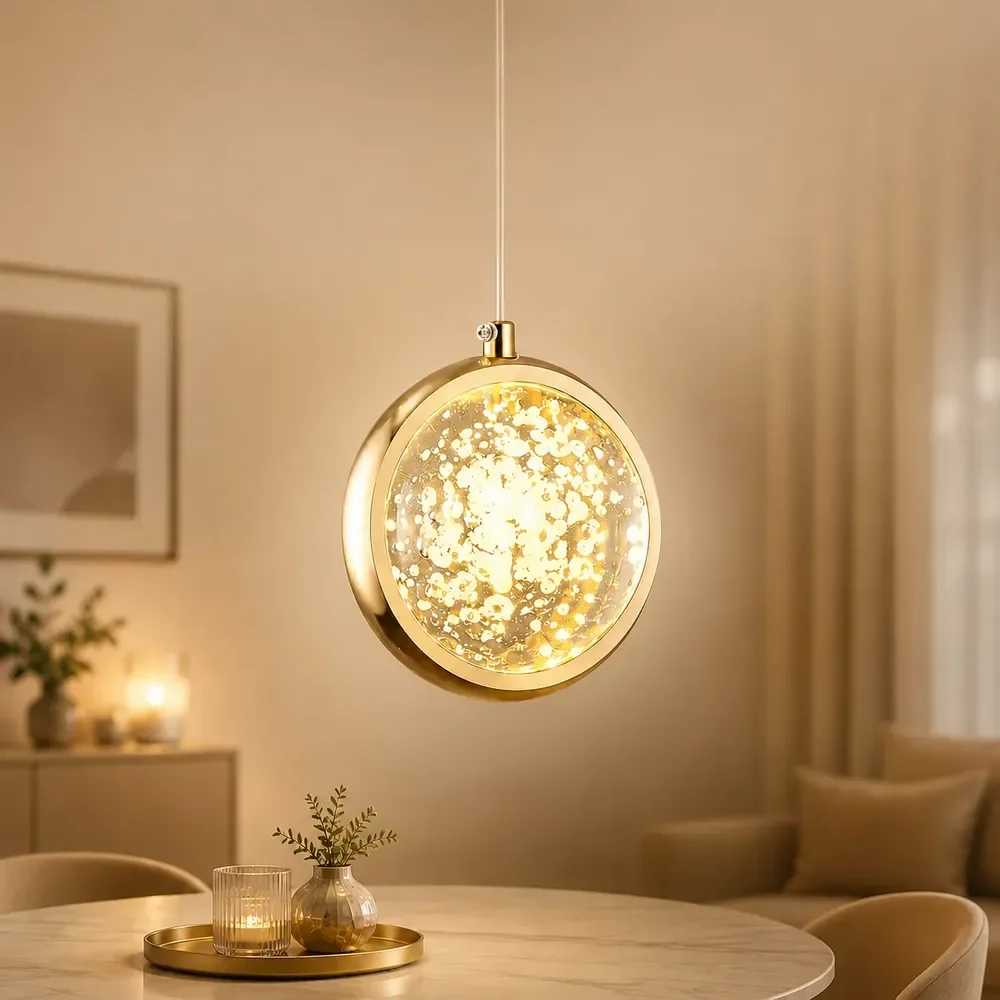 Luminária De Pendente Redonda De Cristal, Com Dupla Voltagem