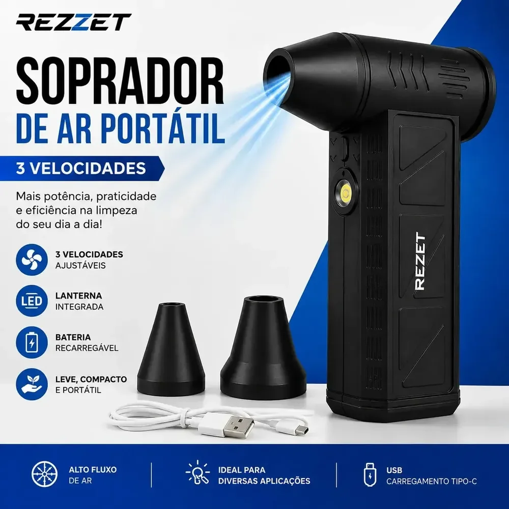 Soprador De Ar Mini Turbo Portátil Usb Sem Fio Recarregável