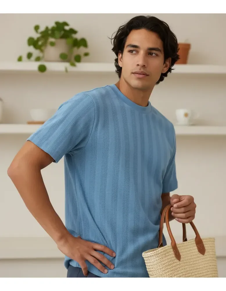 Camiseta Masculina Texturizada Manga Curta Resort Opus Azul