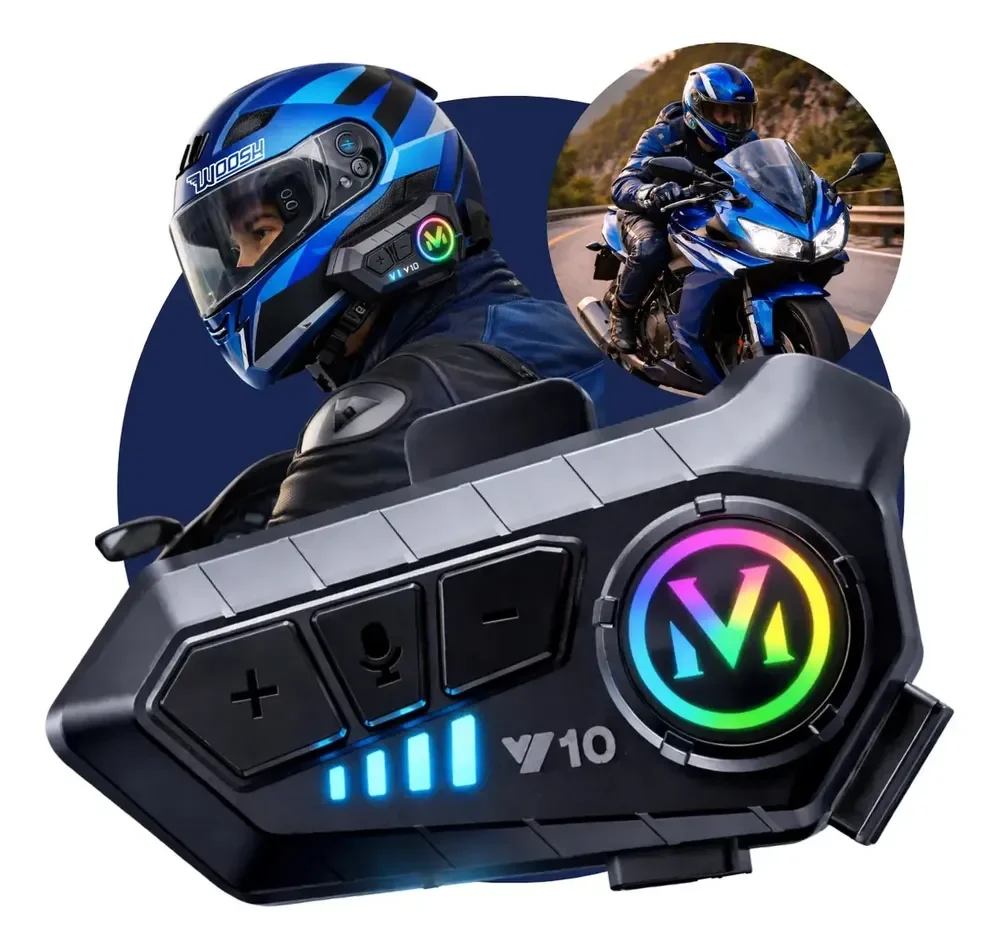 Fone De Ouvido Para Capacete Intercomunicador Bluetooth Headset Rgb Sem Fio Música Gps Chamadas Handsfree Alta Potência