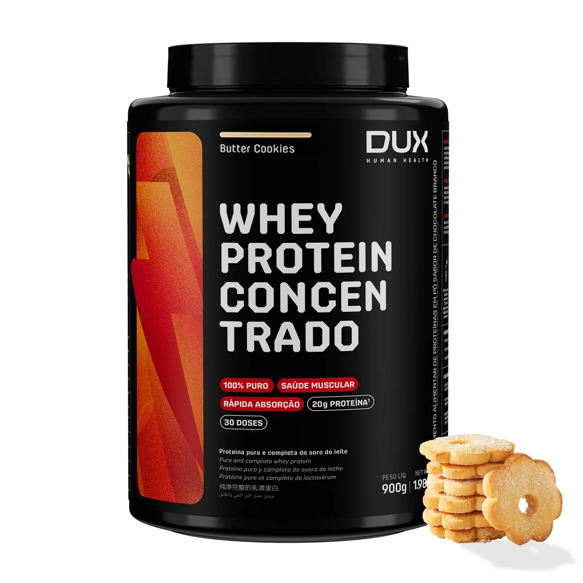 É DUXX 900G 💪🏼🆘 DUX HUMAN HEALTH Whey Protein Concentrado 900g Butter Cookies – Versátil para Receitas e Shakes