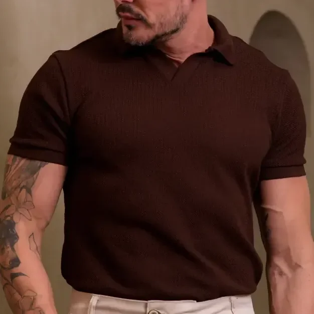 Camisa Polo Masculina Texturizada Gola V Slim Fit Oxing Wear