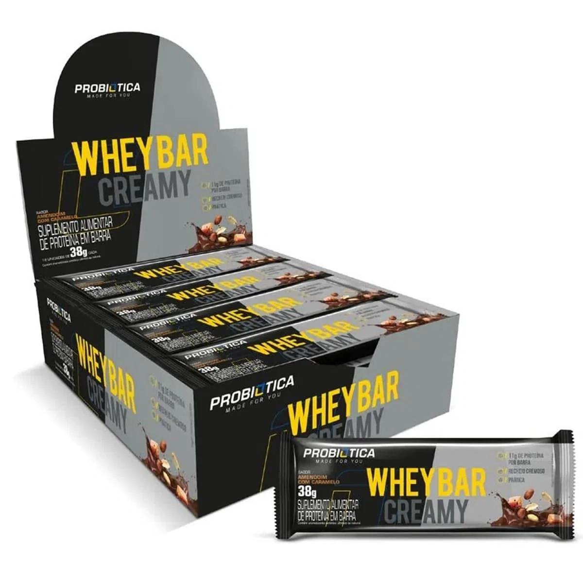 ✨Whey Bar Creamy Caixa 12 unidades (456g), Amendoin com Caramelo✨️
