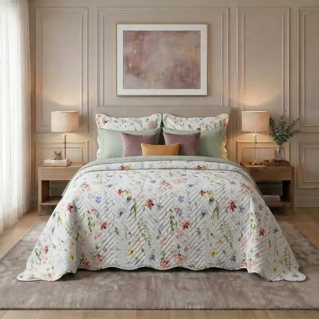 VÁRIAS ESTAMPAS 🤩 Kit Colcha Queen 3 Peças Cobre Leito Estampado Dupla Face