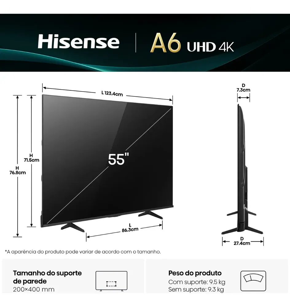 Hisense Smart TV 4K 55 Polegadas 55A6NV