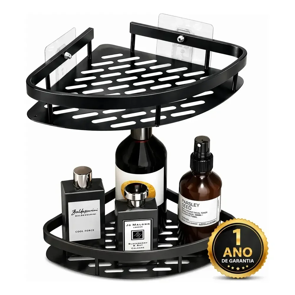 Kit 2 Suporte De Canto Porta Shampoo Sabonete Banheiro Adesivo Parede Sem Furos