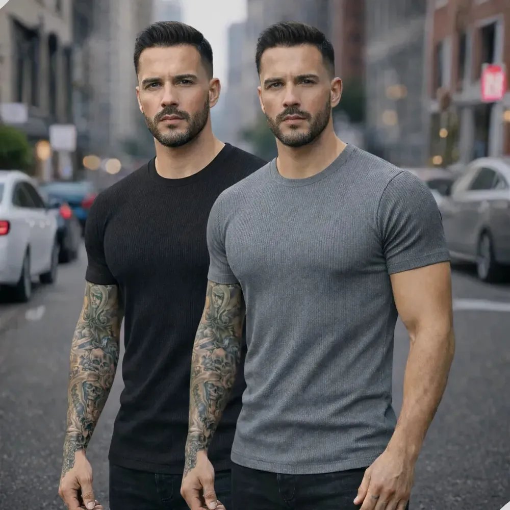 ⚫️ Kit 2 Camiseta Americana Canelada Masculina Ribana Premium
