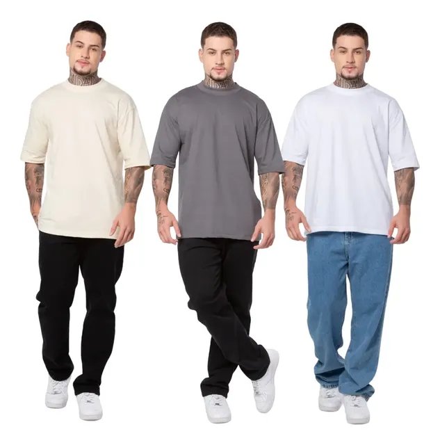 Kit 3 Camisetas Oversized Algodão Streetwear