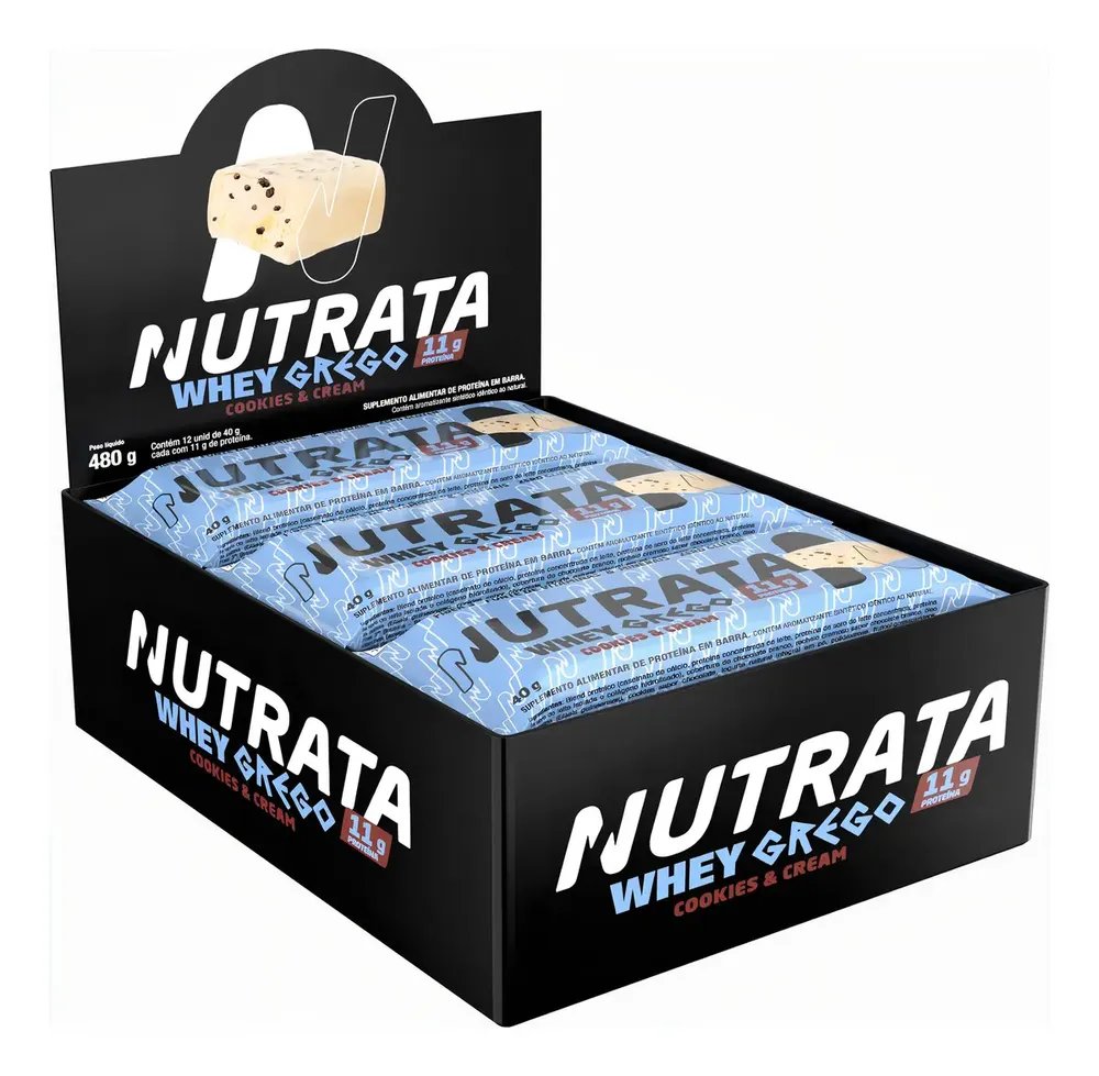 Barra Whey Grego 40g Display com 12 unidades Cookies & Cream Nutrata