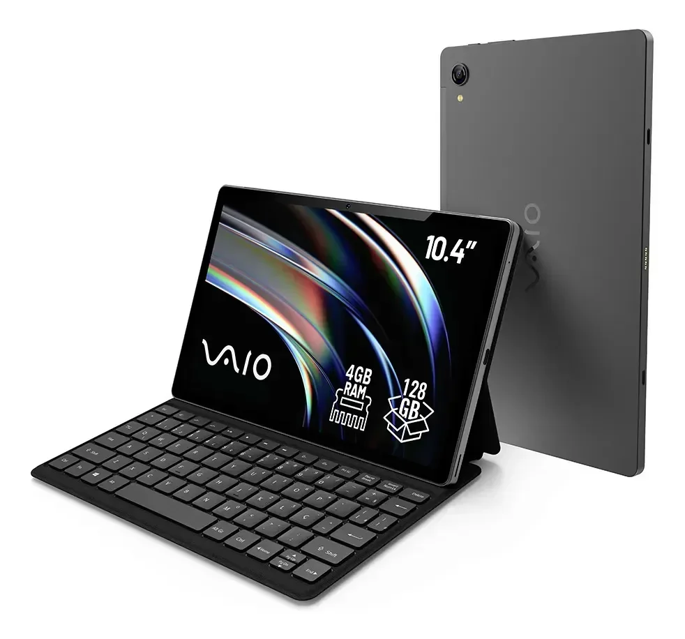 Tablet VAIO TL10 4GB RAM 128GB Octa-Core, Tela 10.4” 2K, 4G WiFi Dual Band, Câmera 8MP + Selfie 5MP, 7000mAh, Android 16, com Teclado Magnético de Conexão Inteligente – Preto