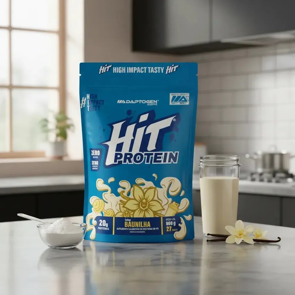 Suplemento Hit Protein Adaptogen Science sachê 900g Whey Protein Zero Gluten Zero açucar Sabor…