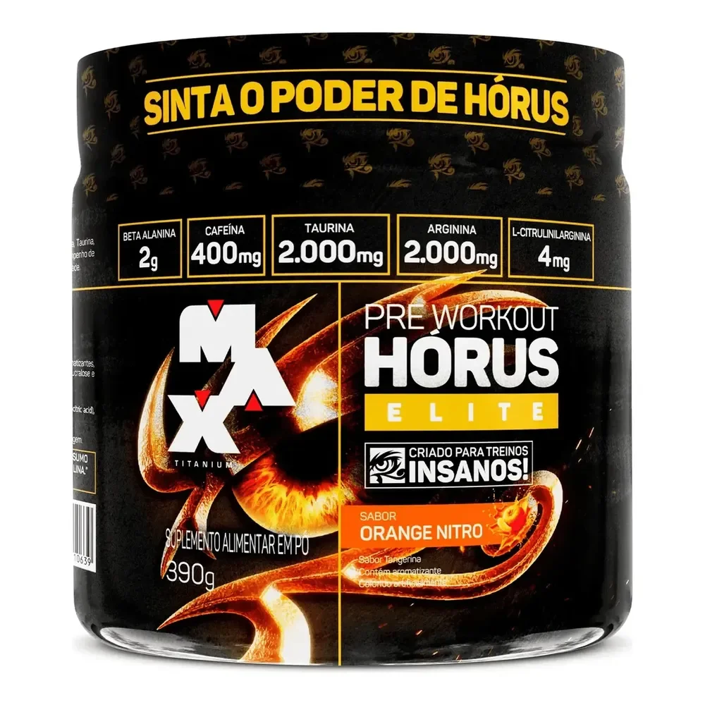 ✨Horus Elite 390g Pré Treino 400mg Cafeína - Max Titanium Sabor Tangerinaa✨️
