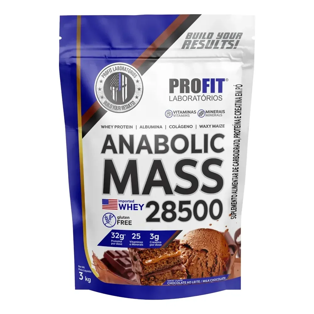 Hipercalórico Anabolic Mass 28500 3kg Profit Labs Sabor Chocolate
