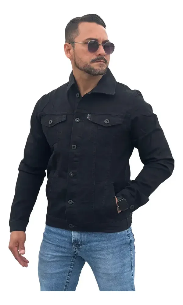Jaqueta Jeans Masculina Sarja Bolsos Funcionais Resistente