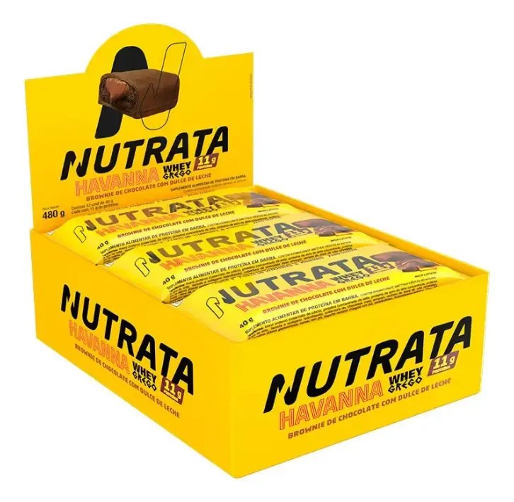 ✨Barra Whey Grego 40g Display com 12 unidades Brownie com Dulce de Leche Havanna Nutrata✨️