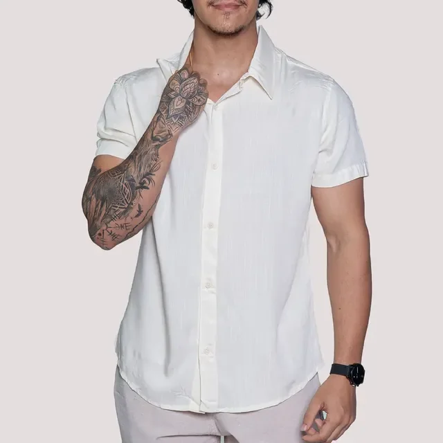 Camisa De Linho Masculina Manga Curta
