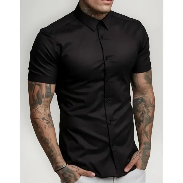 ⚫️ Camisa Social Lisa Masculina Manga Curta Slim Fit