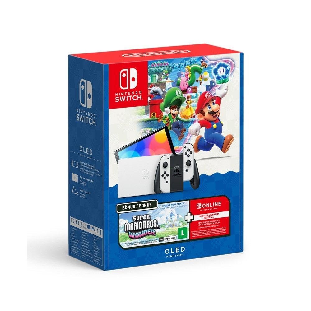 Bundle Nintendo Switch OLED + Super Mario Bros. Wonder + 3 Meses de Assinatura Nintendo Switch
