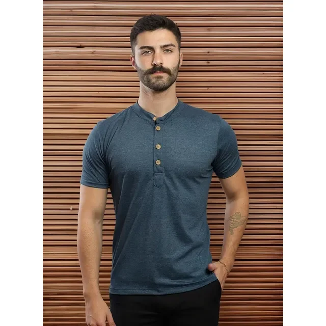 ⚫️ Camisa Gola Padre Henley Slim Malha Premium Varias Cores Eco