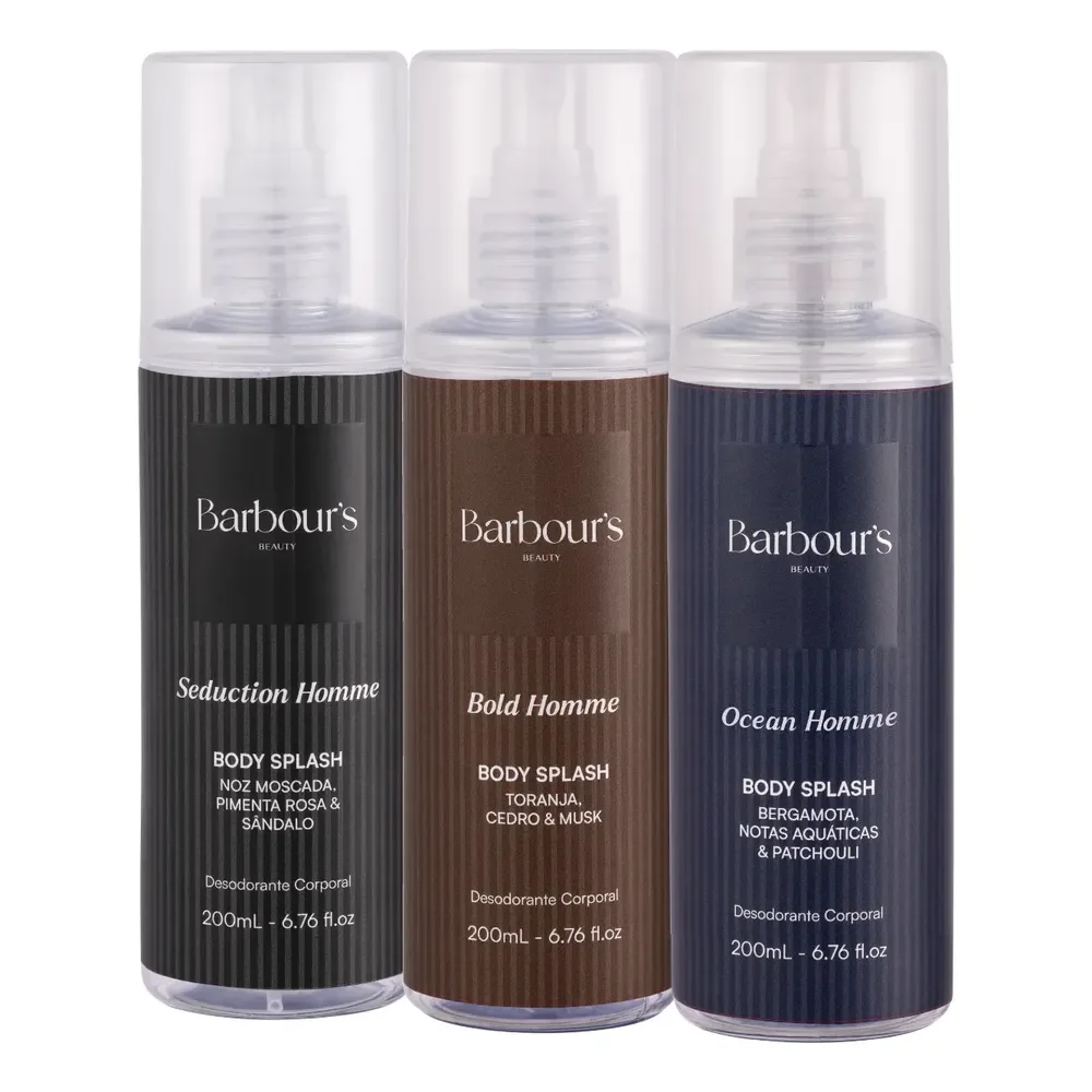Kit 3 Body Splash Masculino Homme Desodorante Barbour's 200ml