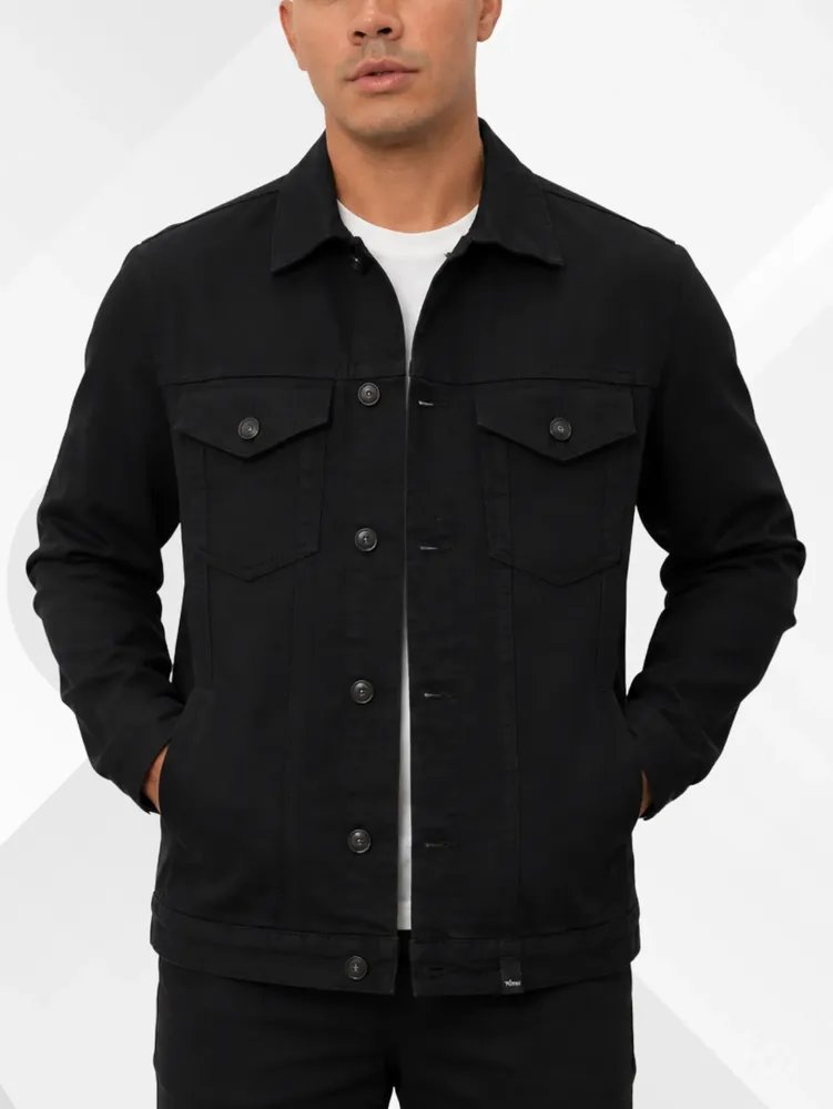 ⚫️ Jaqueta Jeans Masculina Preta Com Botões Algodão Premium