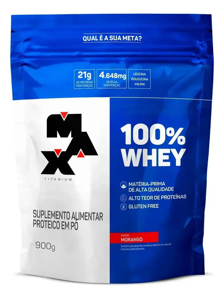 ✨Suplemento en pó Max Titanium 100% WHEY Proteínas de 100% Whey Protein Concentrado sabor morango x 900g✨️