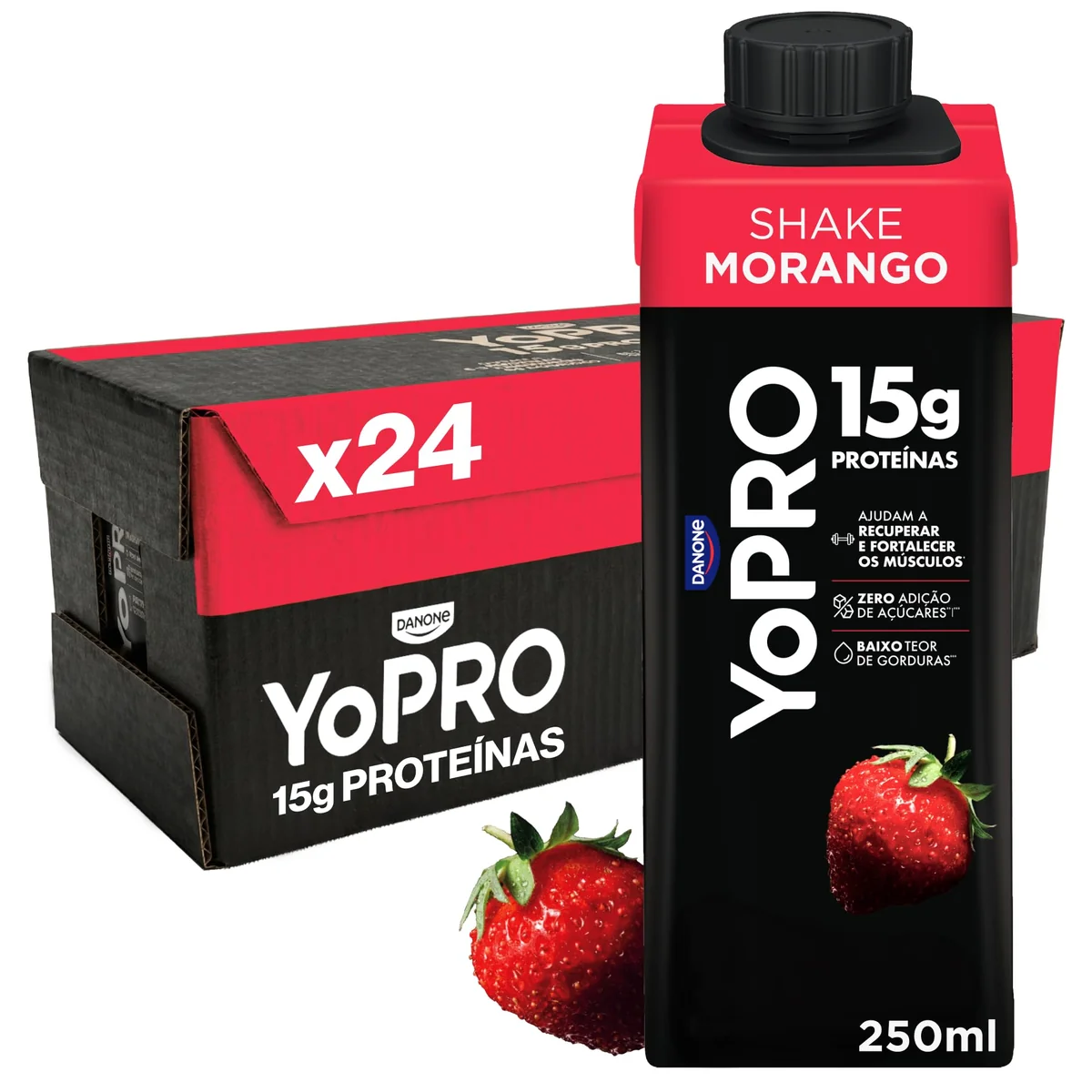 Pack YoPRO Bebida Láctea UHT Morango 15g de Proteínas 250ml -24 Unidades