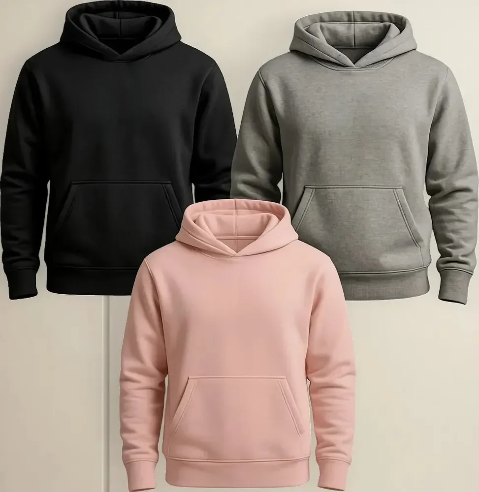 Kit 3 Abrigo Moletom Adulto Capuz Jaqueta Canguru Liso Frio