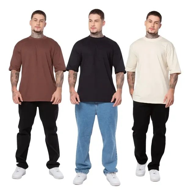 Kit Camisa Oversized Masculino Blusa Streetwear Algodão