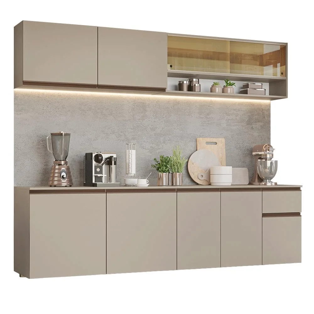 Armário de Cozinha Completa 240 cm Suspenso Crema Nice Madesa 05