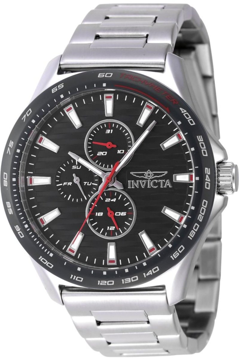 Invicta Relógio masculino Racing de 44 mm, aço inoxidável, mostrador preto, quartzo VH67, Preto