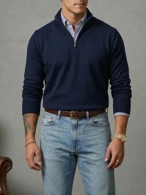 Suéter Masculino Zíper Gola Alta Old Money (5 cores)