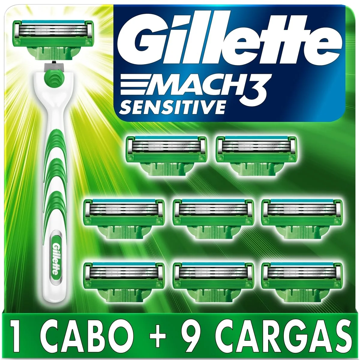 🛒 Gillette Aparelho De Barbear Mach3 Sensitive + 9 Cargas