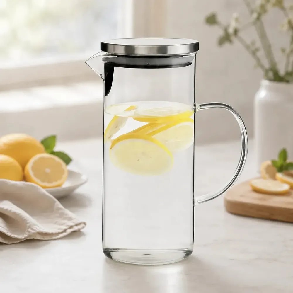 Jarra Vidro Borossilicato 1.4L Tampa Inox Cor Transparente