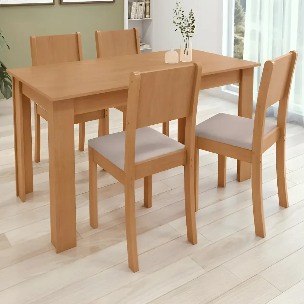 Conjunto Sala de Jantar com 4 Cadeiras Grupo Lopas Easy Line Cor Amêndoa