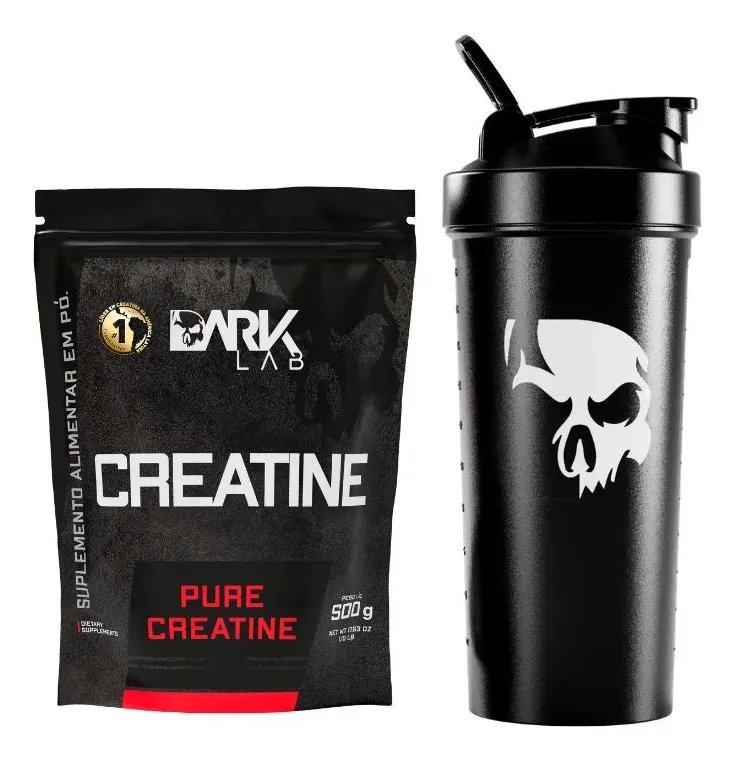 Creatina Pura Sem Sabor 500g Coqueteleira Shaker 700ml Preto Dark Lab