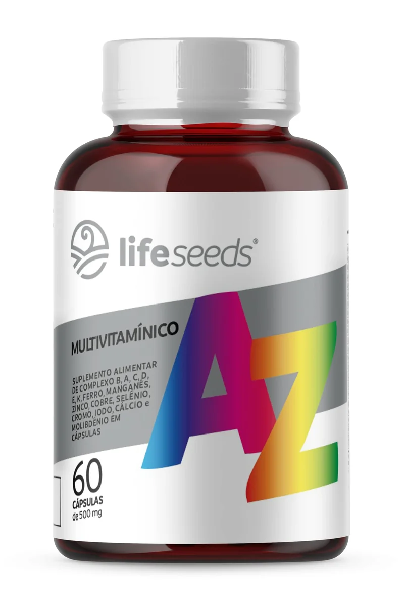 Multivitamínico A-Z - Vitaminas A, C, D3, E, K2, Complexo B, Cálcio, Cobre, Cromo, Ferro, Iodo, Manganês, Molibdênio, Selênio e Zinco - 60 Cápsulas