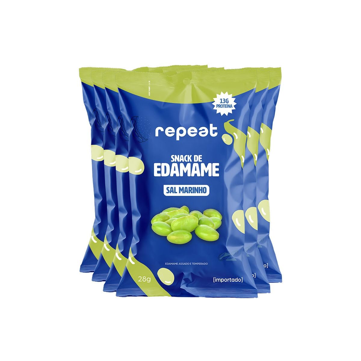 Repeat, Snack de Edamame 13g de proteína por pacote de 28g | Kit com 6 unidades | Snack Crocante Salgado | Naturalmente Proteico (Sal marinho)