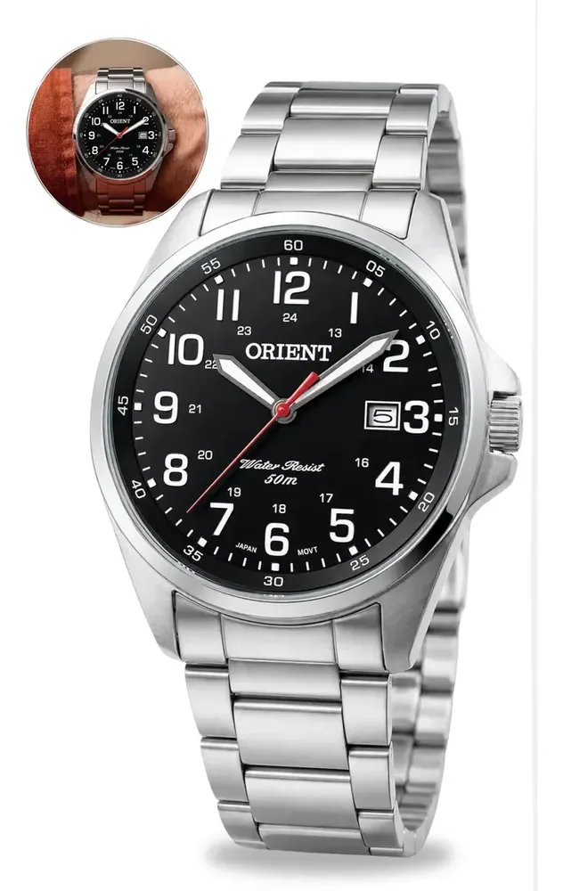 ⚫️ Relógio de pulso Orient MBSS1171 com corria de aço fundo preto