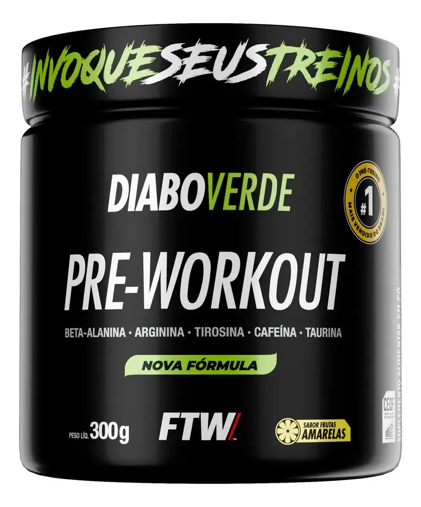 Pre Treino Pre Workout Diabo Verde Pote 300g Sabor Frutas Amarelas Ftw