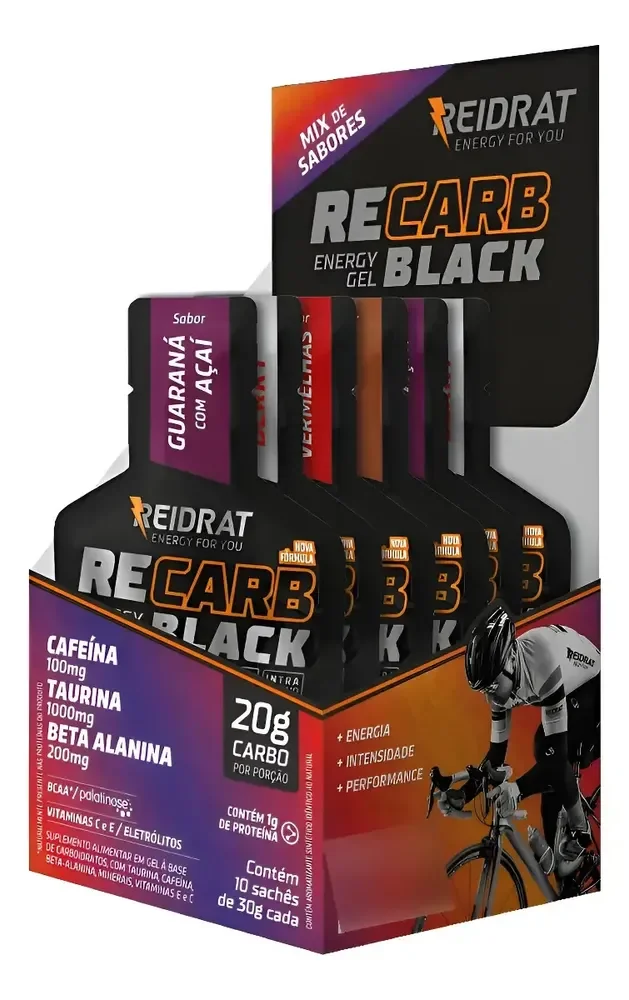 Pack com 10 Un Reidrat Recarb Energy Gel Black Mix De Sabores
