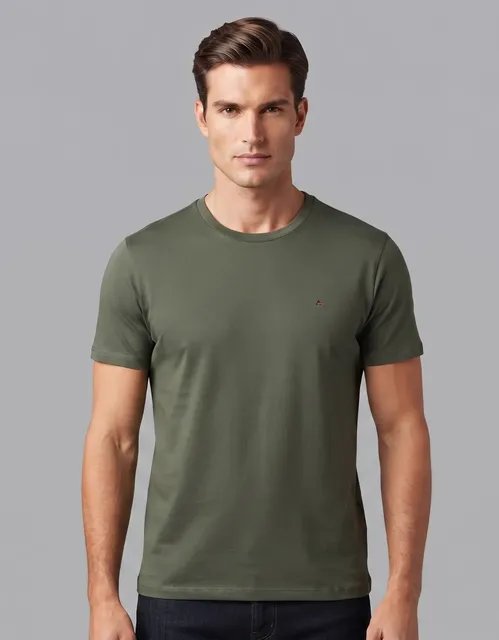 Camiseta Aramis Masculina Slim Verde-militar Algodao Lisa