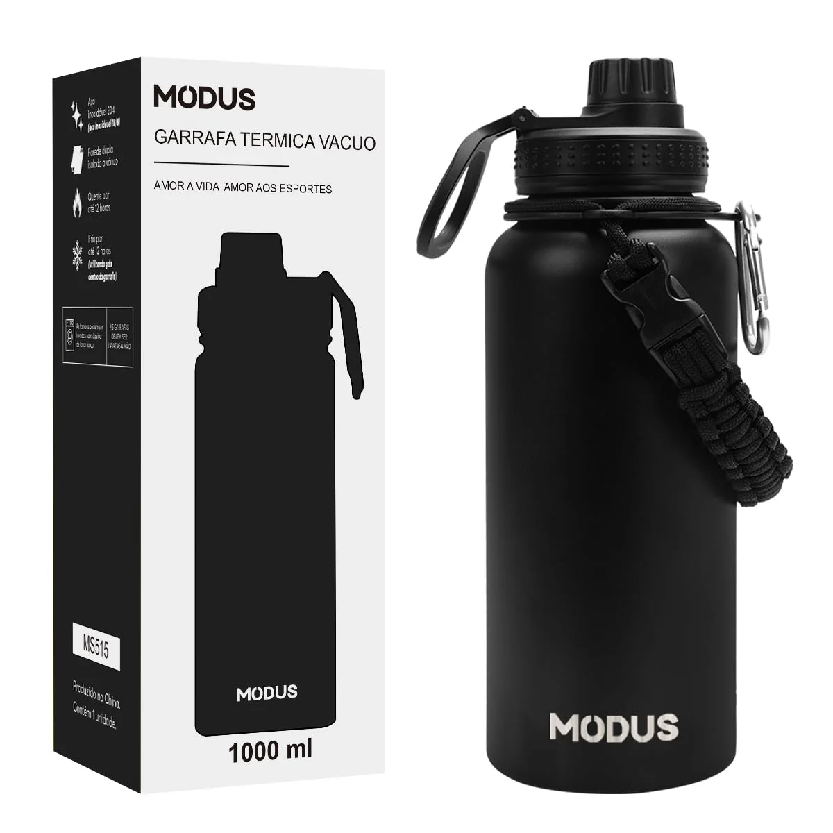 MODUS Garrafa Térmica Esportiva De Inox Com Isolamento A Vácuo 950ML Preto