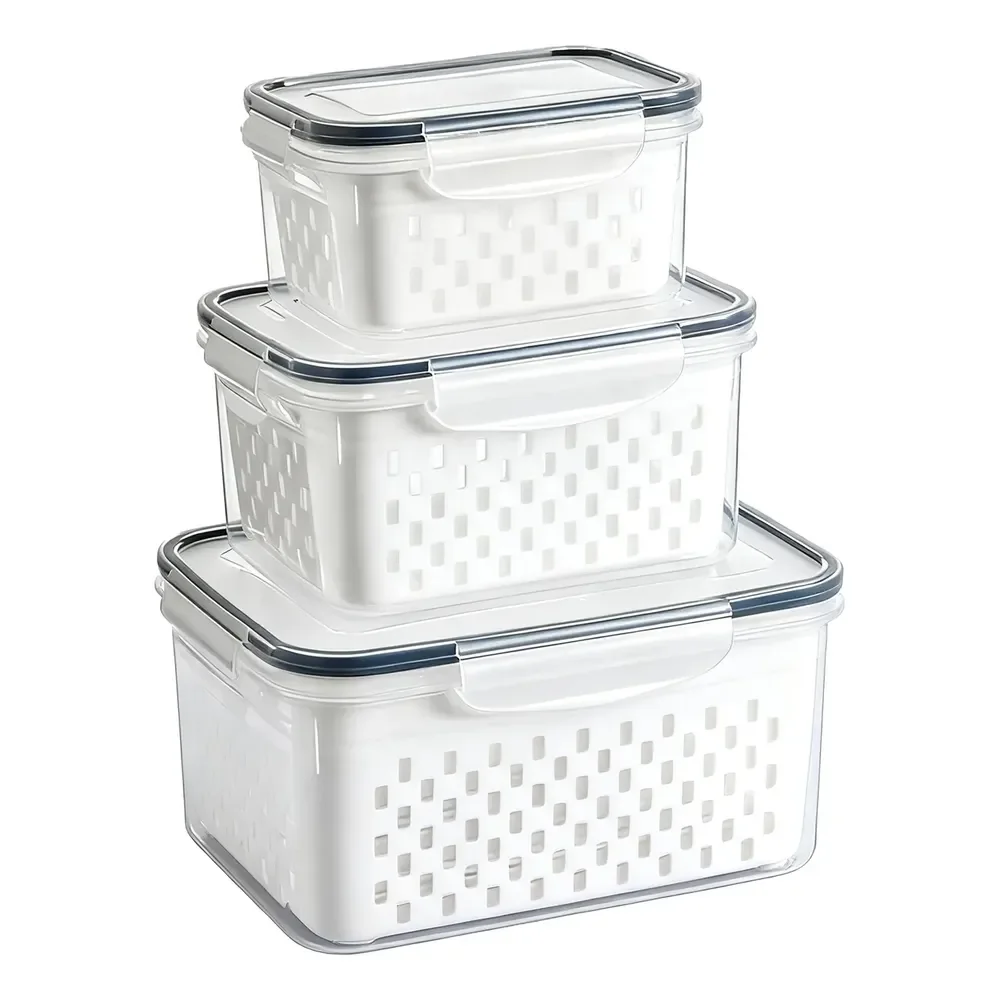 SÃO 3!!! CORREEE 🆘 Kit 3 Organizadores Geladeira Alimentos Vegetais Com Tampas Branco
